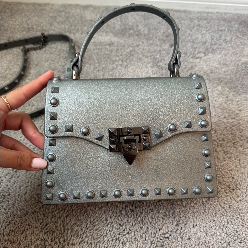 Gray Studded Handbag